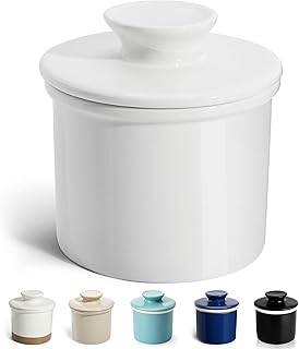 Sweese French Butter Dish - Butter Crock for Counter with Water Line for Fresh Spreadable Butter - French Butter Keeper with Lid - Housewarming Gift For The One Who Has It All - White