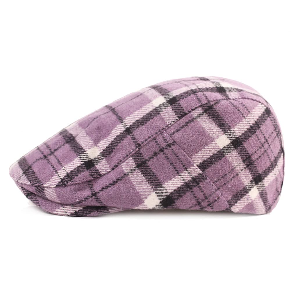 KEKY Men Women's Plaid Newsboy Hats for Fall Winter Outerwear Warm Purple Ivy Cap Golf Visor Hat (Purple Plaid), One Size