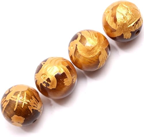 GEM-Inside - Cuentas sueltas naturales de ojo de tigre amarillo de 0.394in, redondas, Xuanwu, tortuga, Zhuque Phonix Baihu Tiger Qinglong, Dragon