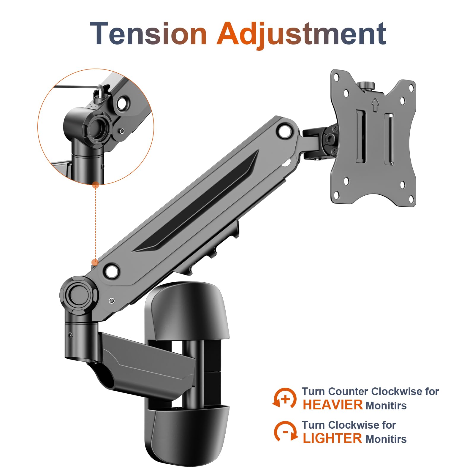 PUTORSEN Support Mural Ecran PC de 17-42 Pouces Écran PC et TV, Bras Ecran PC, Support Ecran PC Mural, Inclinaison, Pivotement, Rotation et Hauteur Réglable, Load 12KG, VESA 75/100 mm