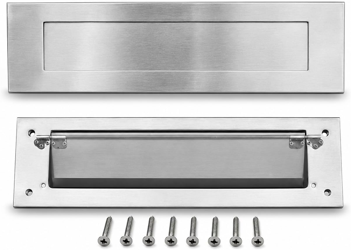 Venia Stainless Steel Mail Slot for Front Door - 13 x 4 in. Plate with 10 x 2 in. Letter Opening - Through-Door Set (Front & Rear Plates + Screws), 304 Satin Finish, Rustproof & Weather-Resistant