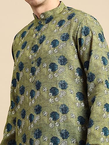 Image of Men's Black Art Silk Regular Fit Ethnic Motifs Kurta | Indian Kurta | Festive Ethnic Kurta with Embroidered Packet