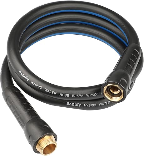 EADUTY Hybrid Lead In Garden Hose 58 IN x 6 FT Heavy Duty Lightweight Flexible with Swivel Grip Handle and Solid Brass Fittings GrayBlue