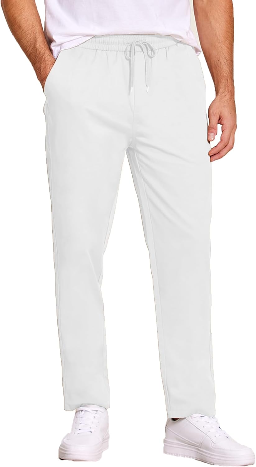 COOFANDY Men's Casual Cotton Pants Regular Fit Elastic Waist Drawstring Twill Pants Straight Leg Chino Pants
