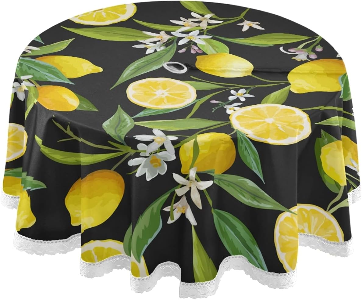 Qilmy Lemon Outdoor Tablecloth 60 Inch Waterproof Round