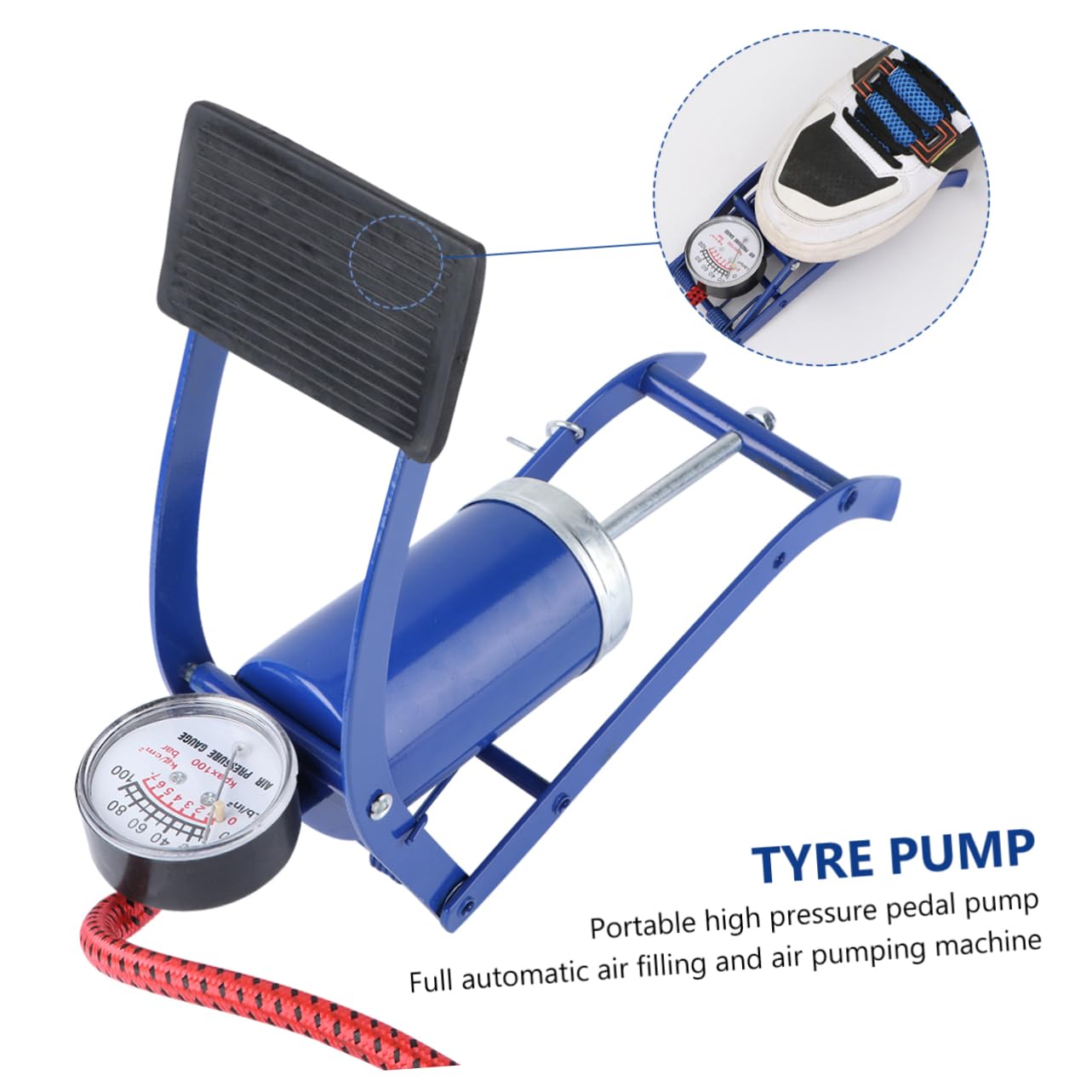 Abaodam Portable Tire Air Pump for Bike Multi-Functional Valves High-Pressure Foot Pump Inflator for Car Bike Motorcycles Boats Beds