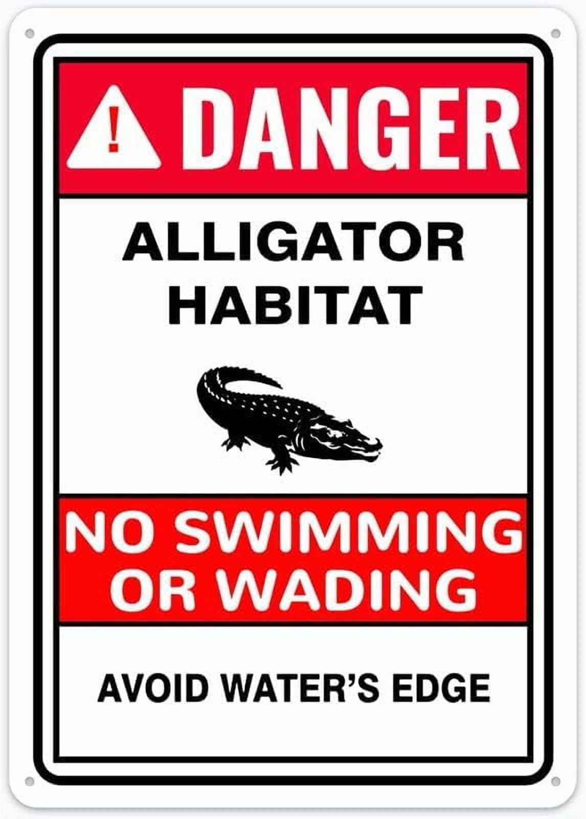 (2-Pack) Metal Tin Sign Danger Sign Alligator Habitat No Swimming Or Wading Avoid Water's Edge 8X12 Signs Road Street Sign Outdoor Decor Caution Signs