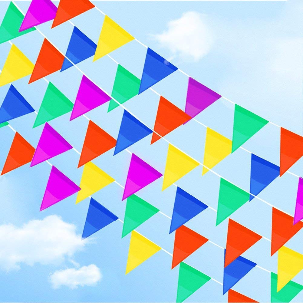 KASTWAVE Bunting Banner, Multicolor Nylon Pennant Banners Big Flags for Indoor Outdoor Birthday Wedding Party Garden Home Decorations (380 Feet - 200 Flags)