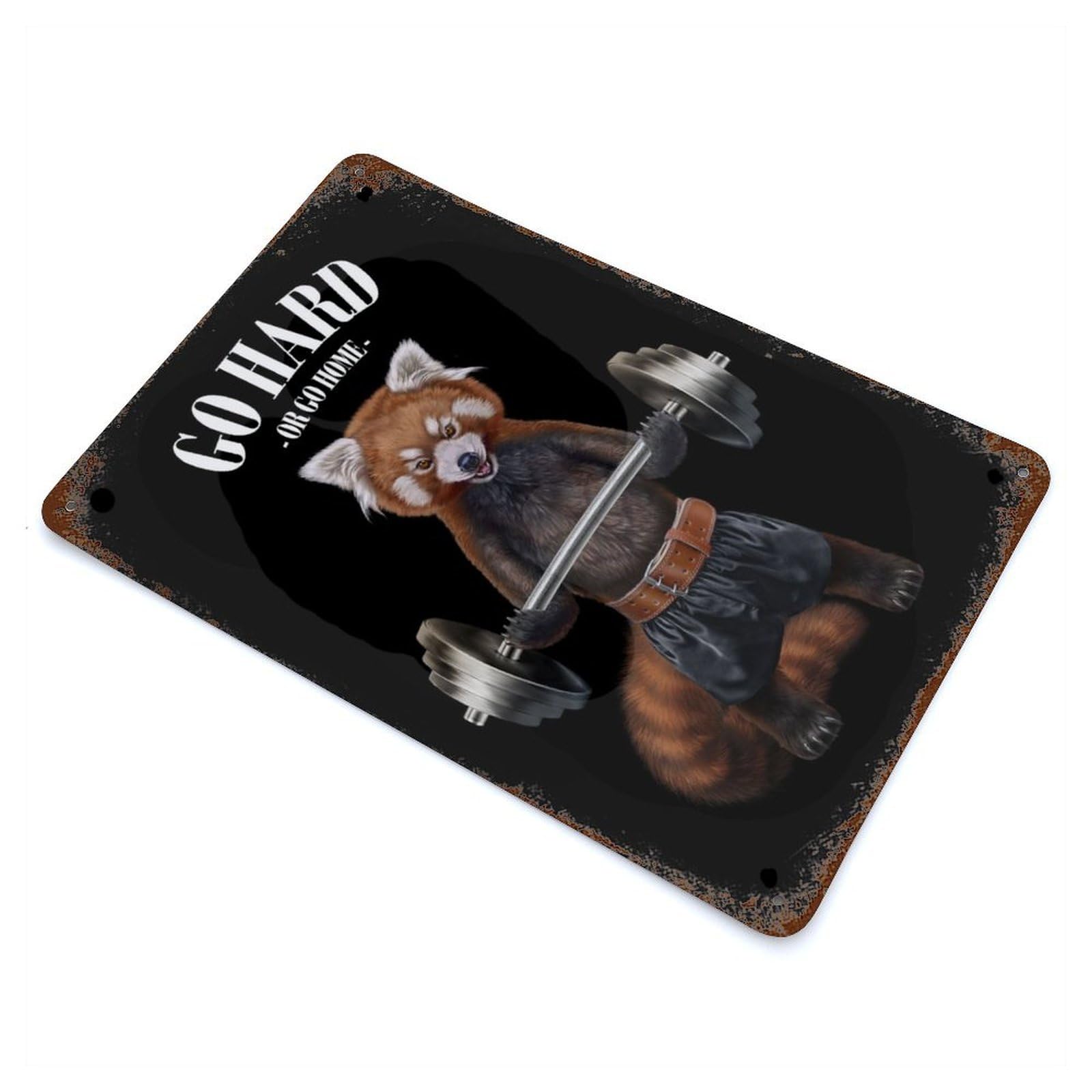 Garage Style Red Panda Weightlifting Weathered Tin Sign 11.8"x7.9", Classic Wall Plaque for Bar And Workshop