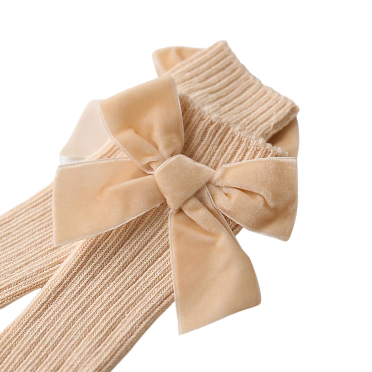 Confezione da 4 calze alte al ginocchio per neonate e bambine con fiocco in maglia di cotone con volant