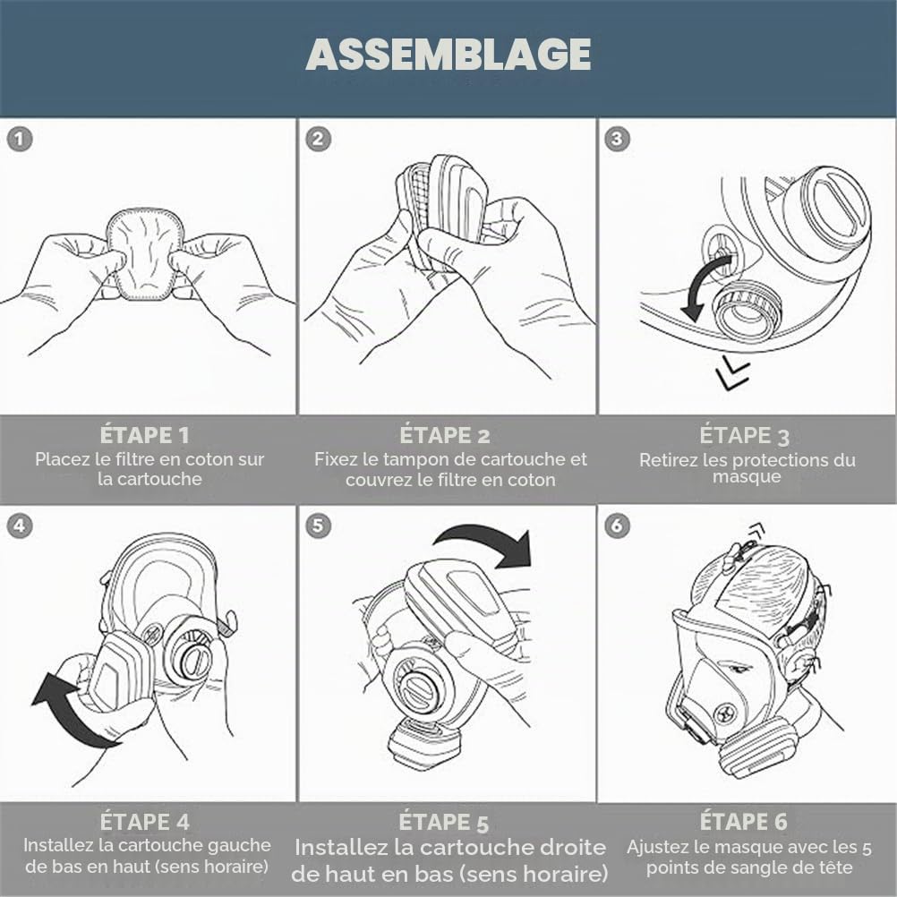 Masque respiratoire complet et 22 filtres, protection d'objectif, masque anti-poussière, protection respiratoire pour peinture, ponçage et polissage