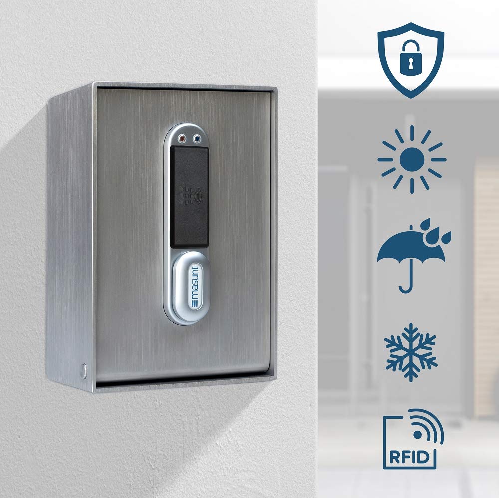 masunt coffre-fort à clés 2141 RFID | coffre-fort électronique | enregistrement jusqu'à 50 supports d'accès individuels | anti-effraction | acier inoxydable V4A | extra résistant à la corrosion