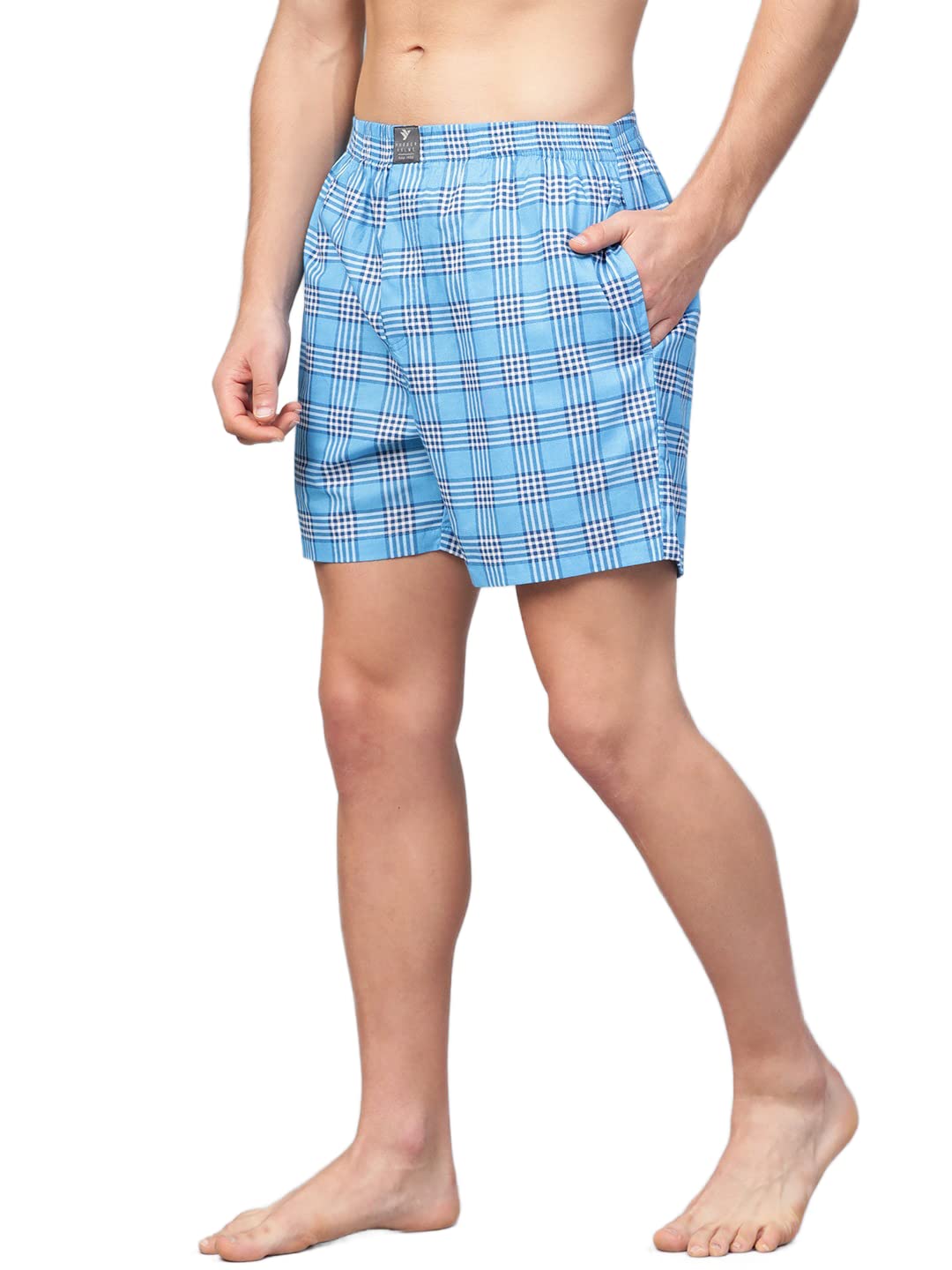 Hubberholme Boxer da uomo in cotone a scacchi, vestibilità regolare e confortevole, con elastico in vita, per uomo/ragazzo con 2 tasche laterali