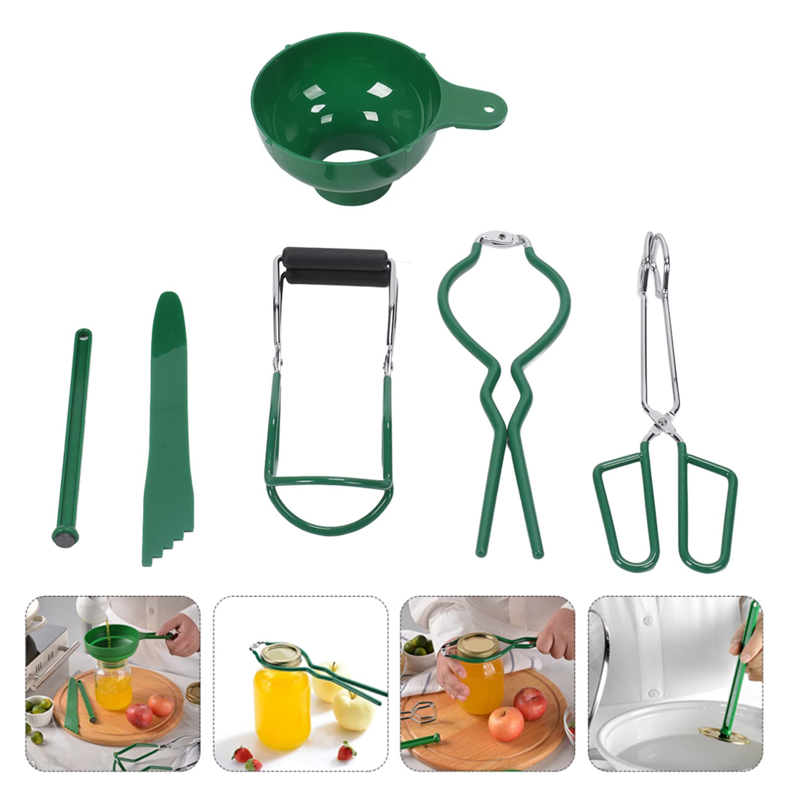 Kit de Mise en Conserve 6 Pièces, Kit de Fournitures de Mise en Conserve Verte, Ensemble de Fabrication de Confiture Comprenant un Entonnoir de Mise en Conserve, une Pince à Mise en Conserve, un Poppe