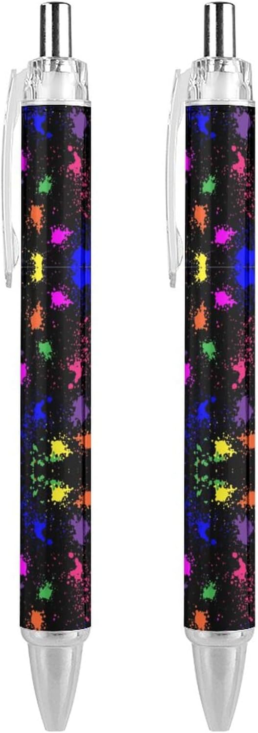 Rainbow Splatter Neon on Dark Pattern Retractable Ballpoint Pen Portable Black Ink Ball Pen Work Pens for Office Stationery Supplies Gifts