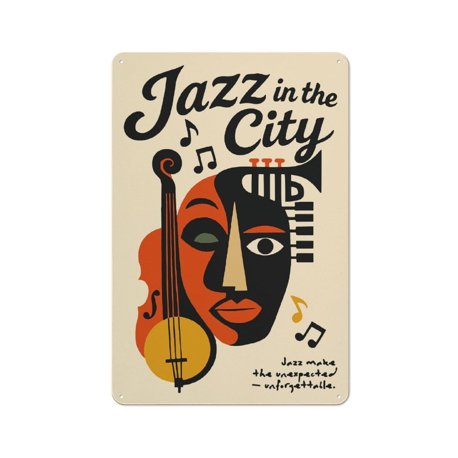 Junmoney Style-19 Jazz In The City Poster Retro Tin Wall Plaque 30X20cm For Hobby Room Or Studio, New Home Wall Decor For Hobby Room Decor Fans