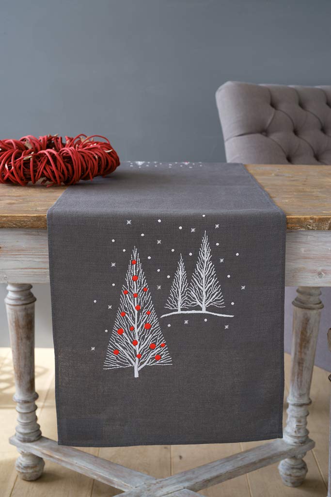 Vervaco Printed Table Runner Christmas Trees, Assorted