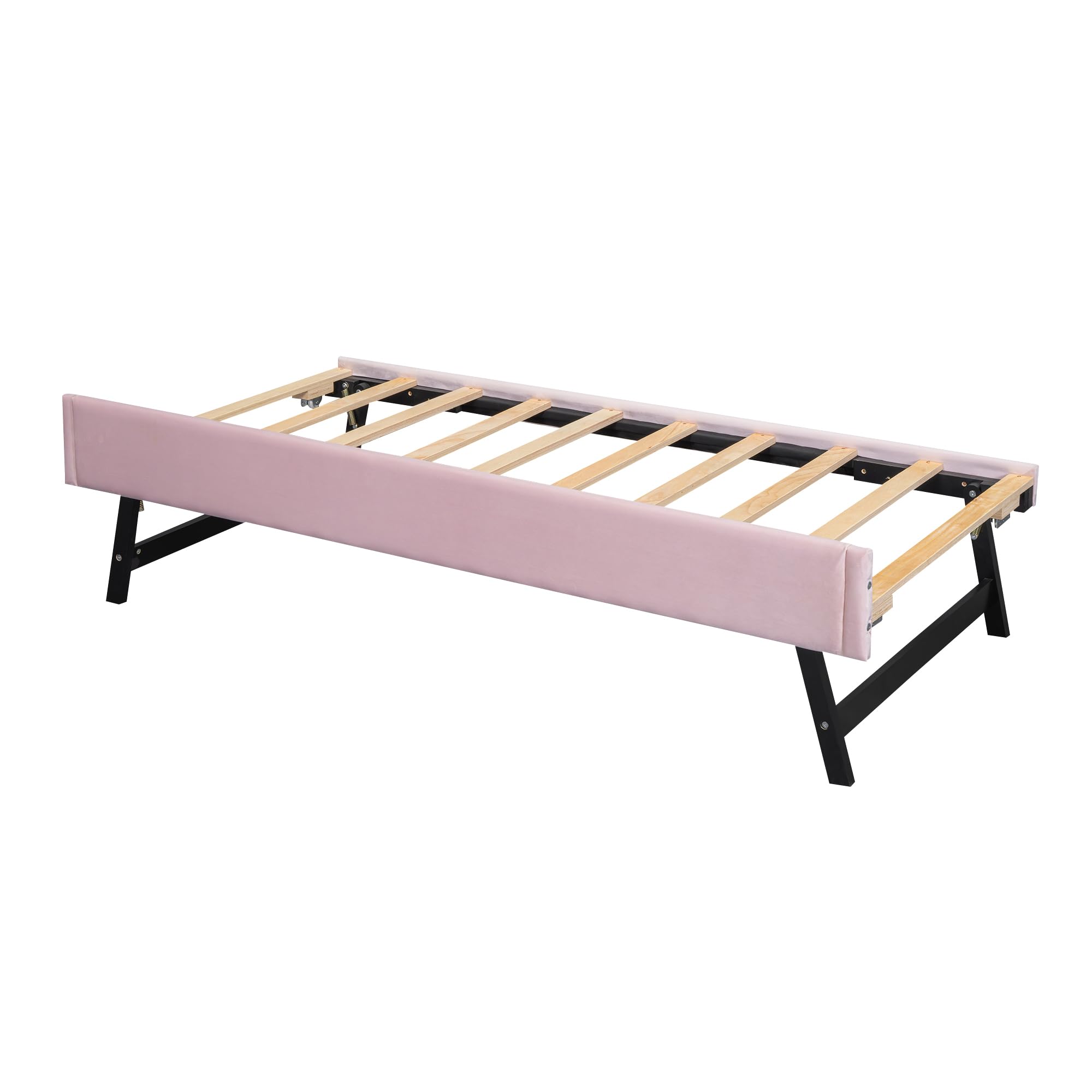 Cama acolchada 90 x 200 cm, somier (sin colchón), nido de terciopelo, minimalista (rosa)