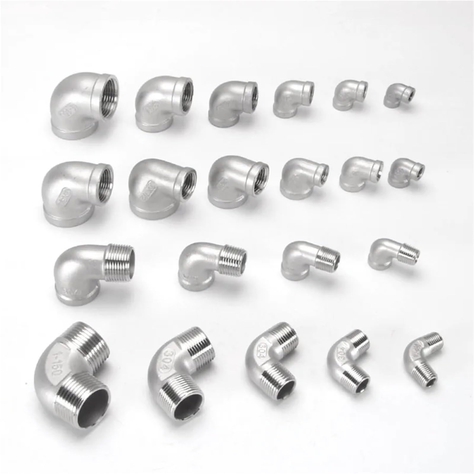 Codo de 90 grados de acero inoxidable 304, DN6, DN8, DN10, DN15, DN20, DN25, DN32, 1/2" BSPT, for conectar tuberías, válvulas y accesorios de agua (hembra/hembra, hembra/macho, macho/macho).(Male X Ma