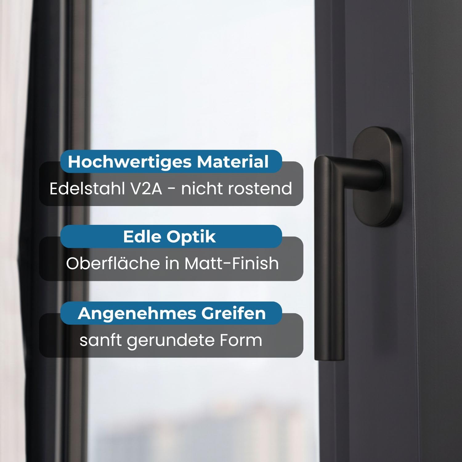Stahlia Fenstergriff Schwarz - matt Edelstahl (8 Stück) Fensterolive Rasterolive Fensterbeschlag Fenstergarnitur Edelstahl Balkontürgriff Innen inkl. Befestigungsmaterial