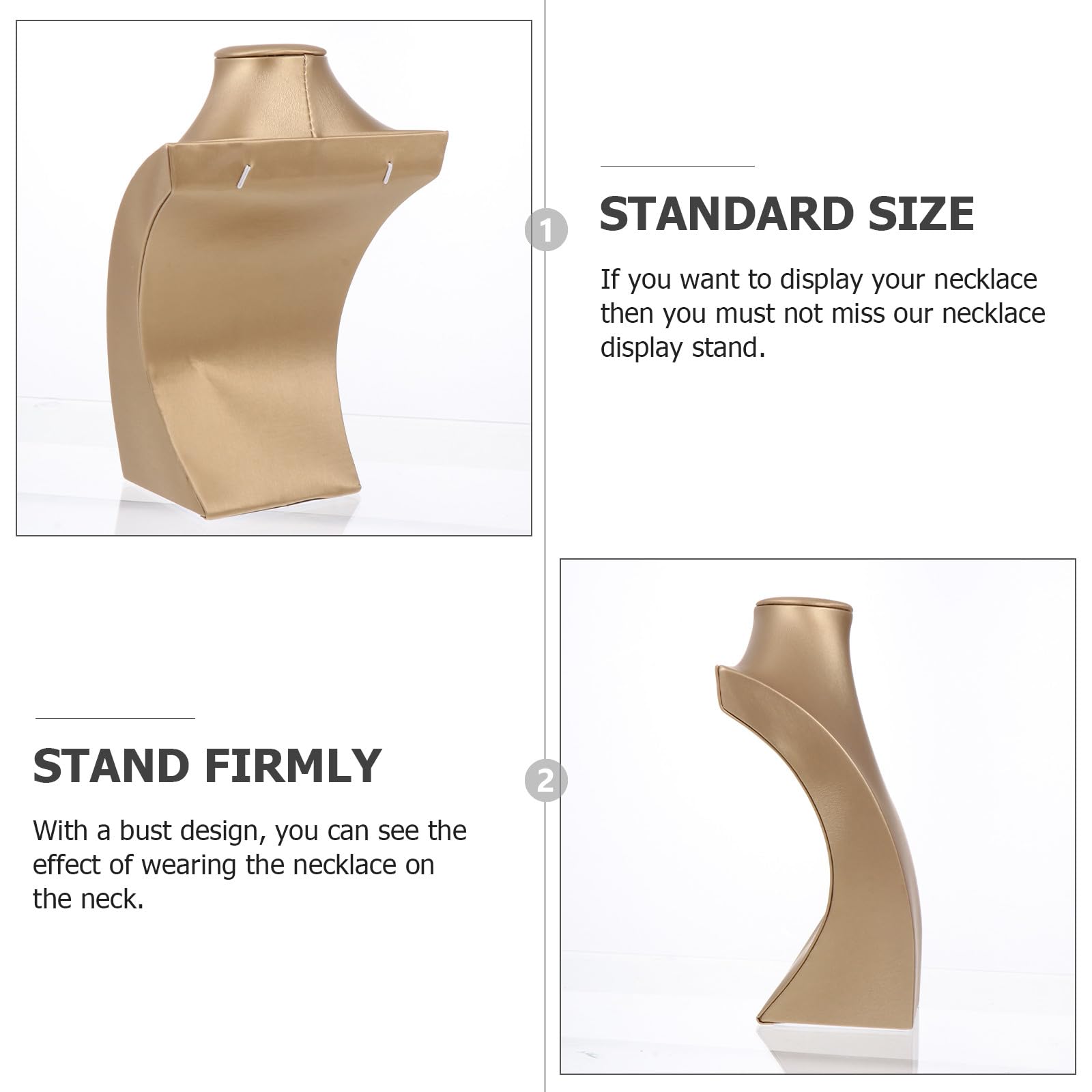 VILLCASE Organizador para Joyas Cepillado de Compuesto Tablero Cuello de Soporte Busto Dorado de Cuero para Collares Adecuado Hogar y Tienda de Joyería