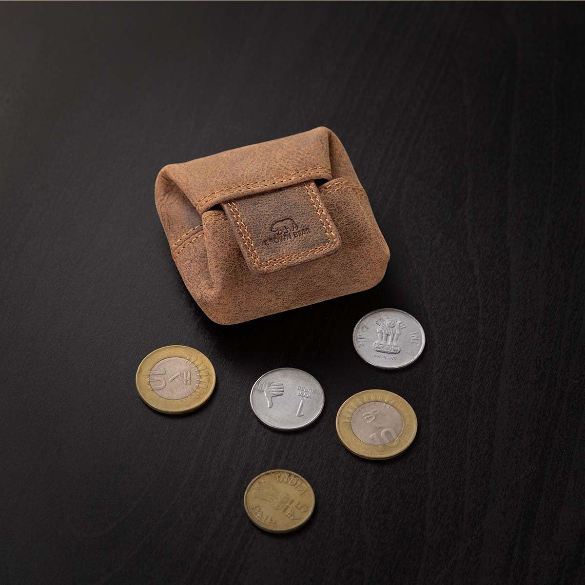 BROWN BEAR Small Envelope Coin Purse with Snap Fastner, Stylish Coin Pouch for Men and Women, Small Coin Purse - Brown 1