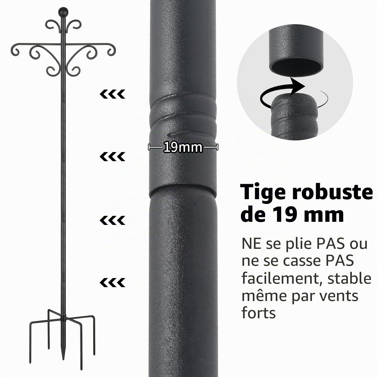 Support de suspension pour mangeoire à oiseaux 196 cm noir