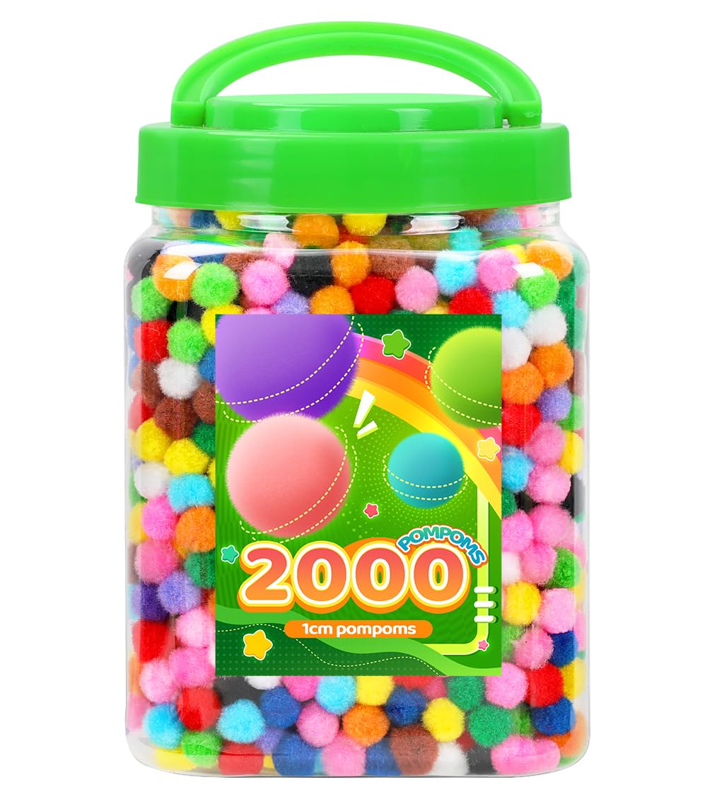 Tiehuoxia Multi-Coloured (2000Pcs) 2000 Pcs Pom Poms For Crafts, Multi-Coloured 1Cm Mini Pom Pom Balls, Fluffy Pom Poms For Diy Decorations