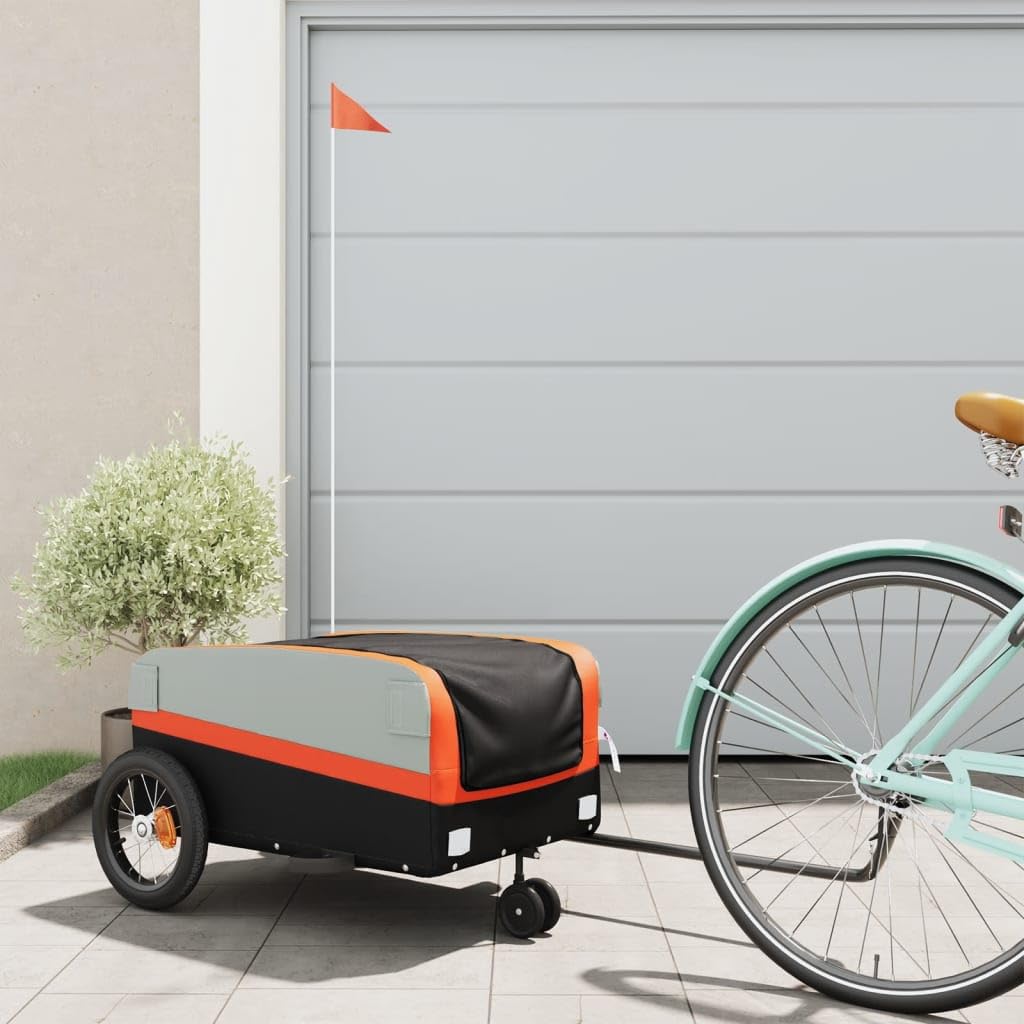 Remolque de bicicleta negro y verde con barra de tracción y bandera de seguridad, plegable, con resorte, para la ciudad, la vida cotidiana, compras, viajes, al aire libre, ciclismo