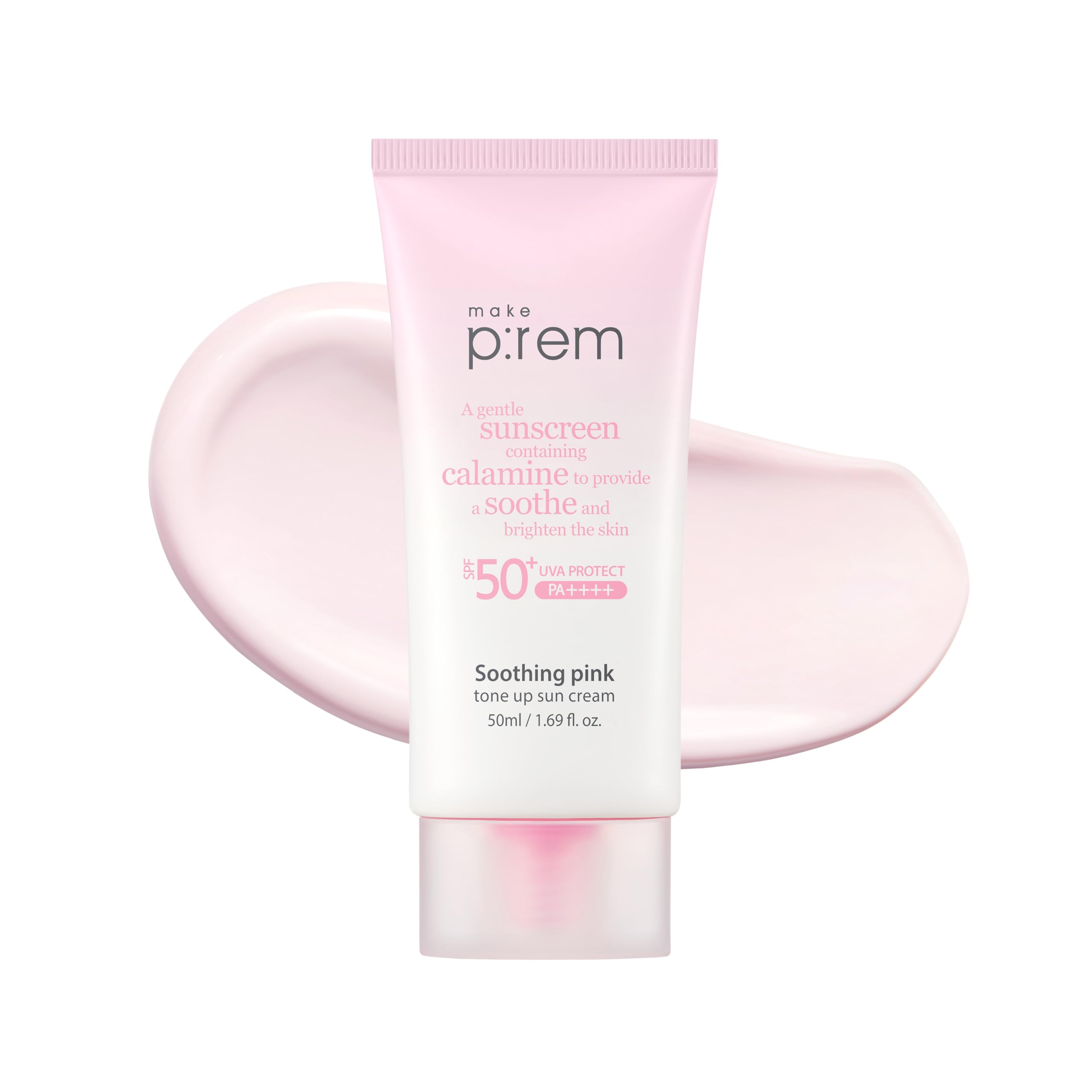 Make Prem Soothing Pink Tone Up Sunscreen, 1.7 fl oz (50 ml), SPF50+PA++++ Soothing Care, Pink Calamine Blend, Skin Tone Correction