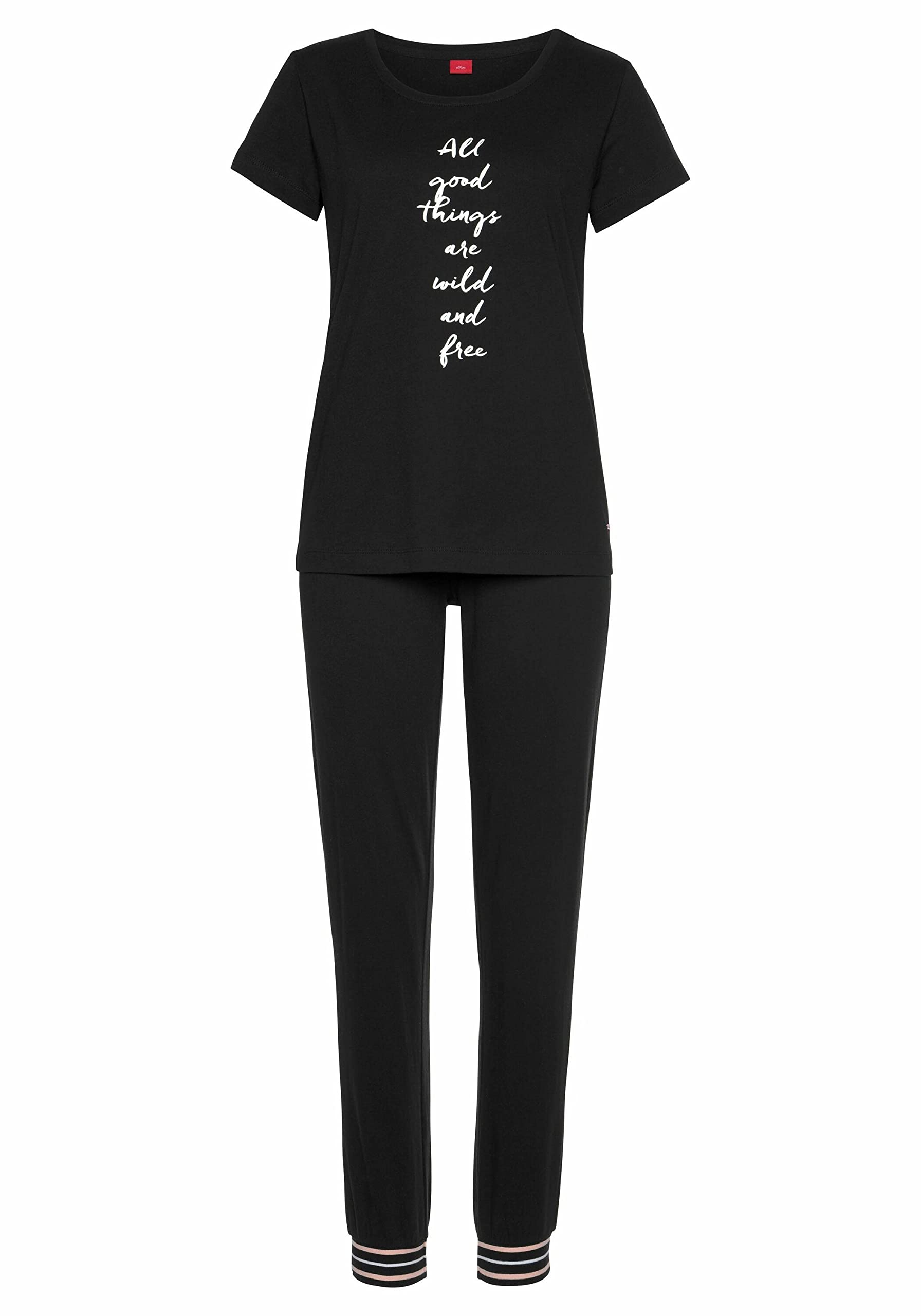 S.OLIVER Damen Pyjama Set – Lang-2-teilig, Schwarz