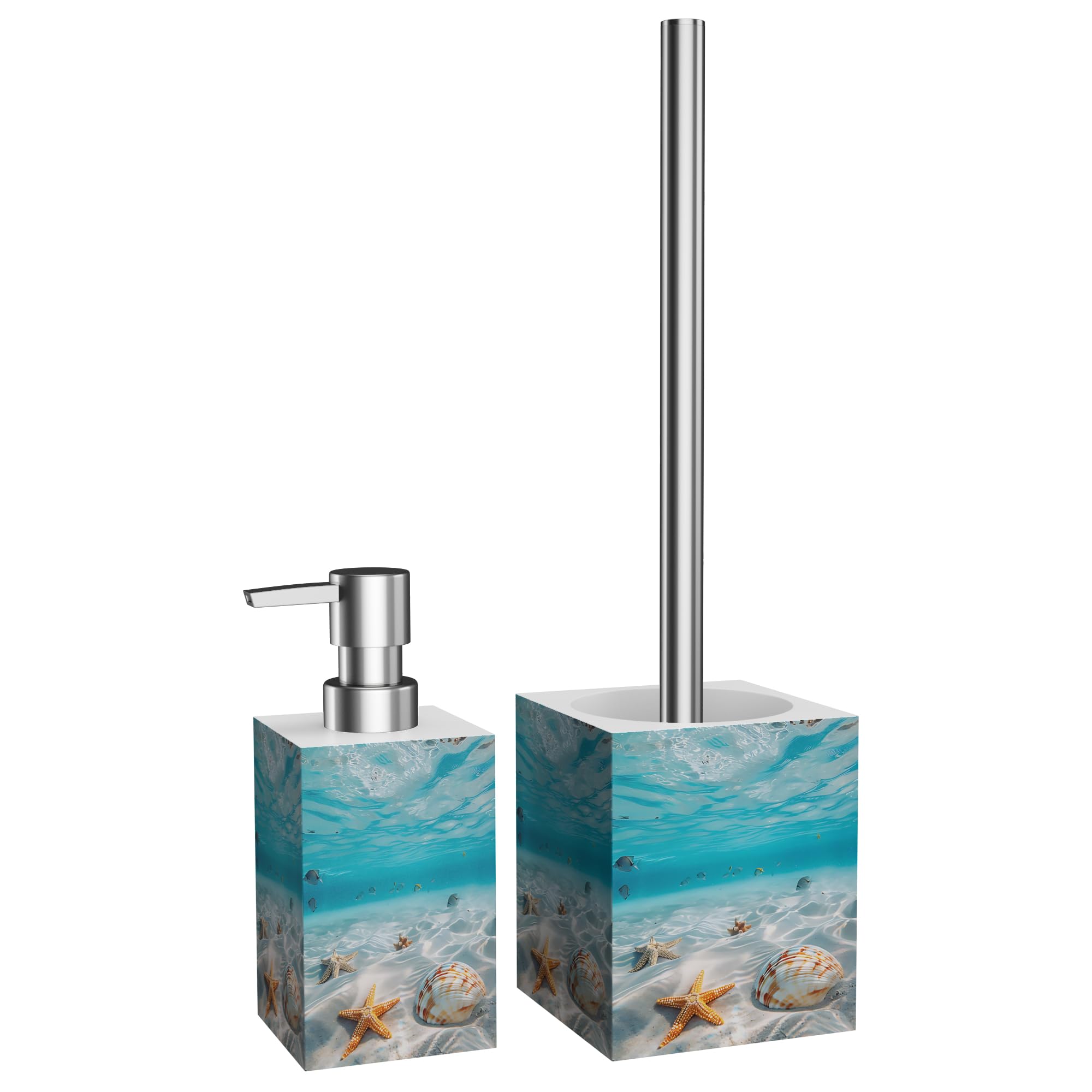 Sanilo Set di accessori per il bagno, dispenser di sapone e scopino WC, materiale di alta qualita, che attira l'attenzione in ogni bagno (Waterworld)