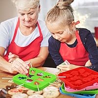 Vista 6 de 2 moldes de caramelo para piruletas de Navidad, 8 cavidades, moldes de silicona para piruletas de chocolate, incluye Papá Noel, árbol de Navidad