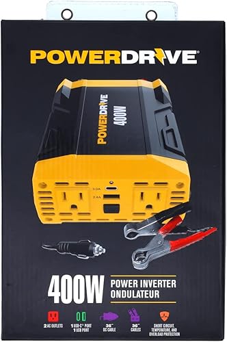Miniatura 7 de PowerDrive PWD400 - Inversor de corriente de 400 W, 12 V CC a 110 V CA con 2 salidas y 2 puertos