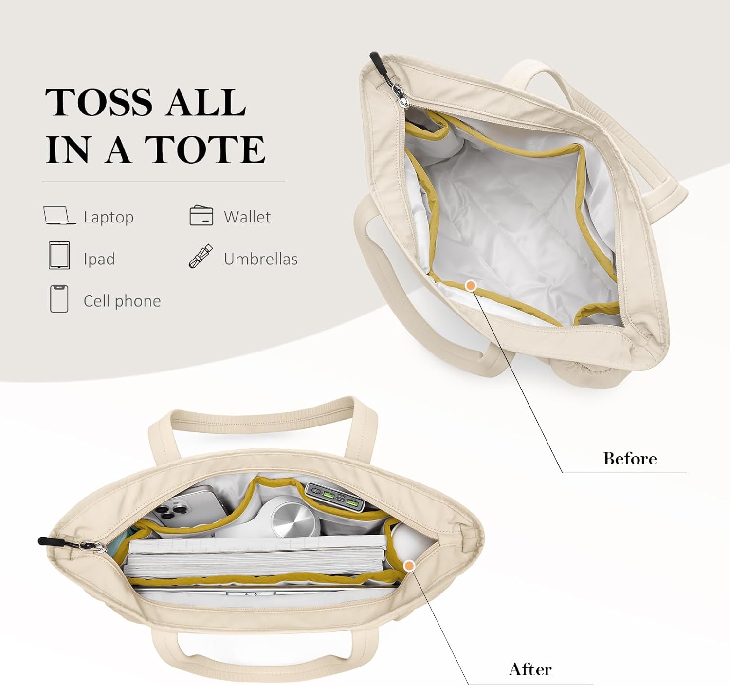 Tote Bag for Women, 14Inch Work Bags with Zipper Computer Laptop Handbag with Compartments for Travel, Daily - Image 3