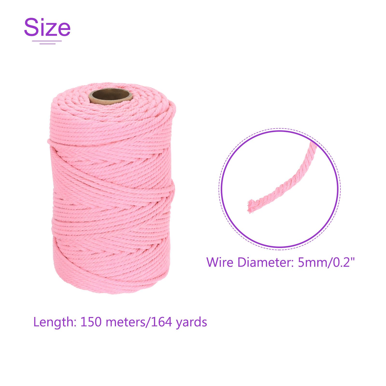 DMiotech 5mm x 150M (164 Yard) Peach Pink Natural Cotton Macrame Rope - Image 4
