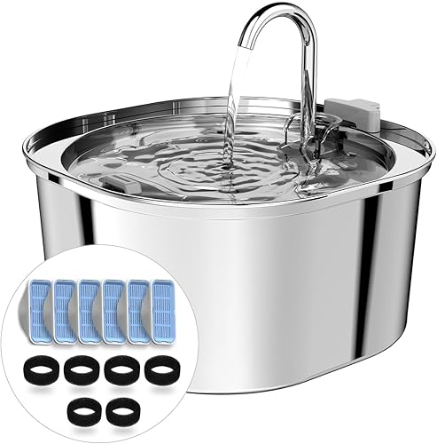Fuente de agua para gatos, fuente de agua para mascotas de acero inoxidable de 3.2L108 onzas para gatos y perros, dispensador de bebidas para