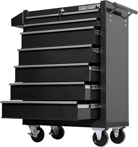 Carro de herramientas de acero con ruedas y cajones de almacenamiento de 7 cajones (TZ37-BK)