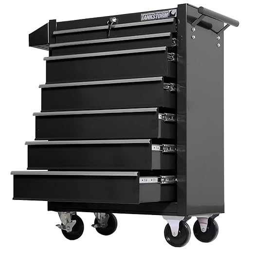 TANKSTORM Tool Chest Heavy Duty Cart Steel Rolling Tool Box 7 Drawer Cart (TZ37-BK)