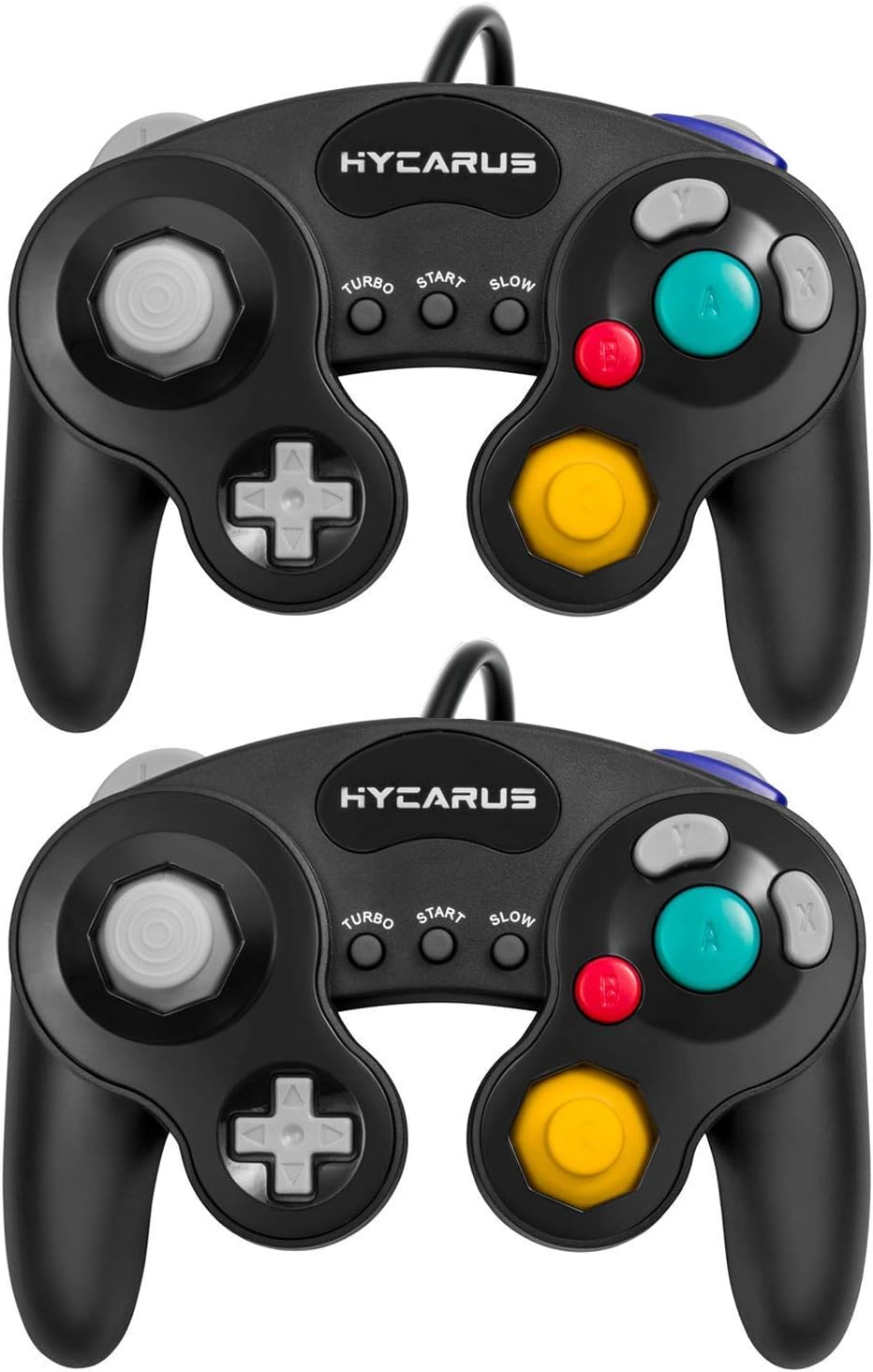 Gamecube Controller, Hycarus 2 Packs Black Controller with Turbo and Slow Functions for Gamecube and Wii, Compatible with Nintendo Switch, Wii U and PC (Gamecube Controller Adapter Required)