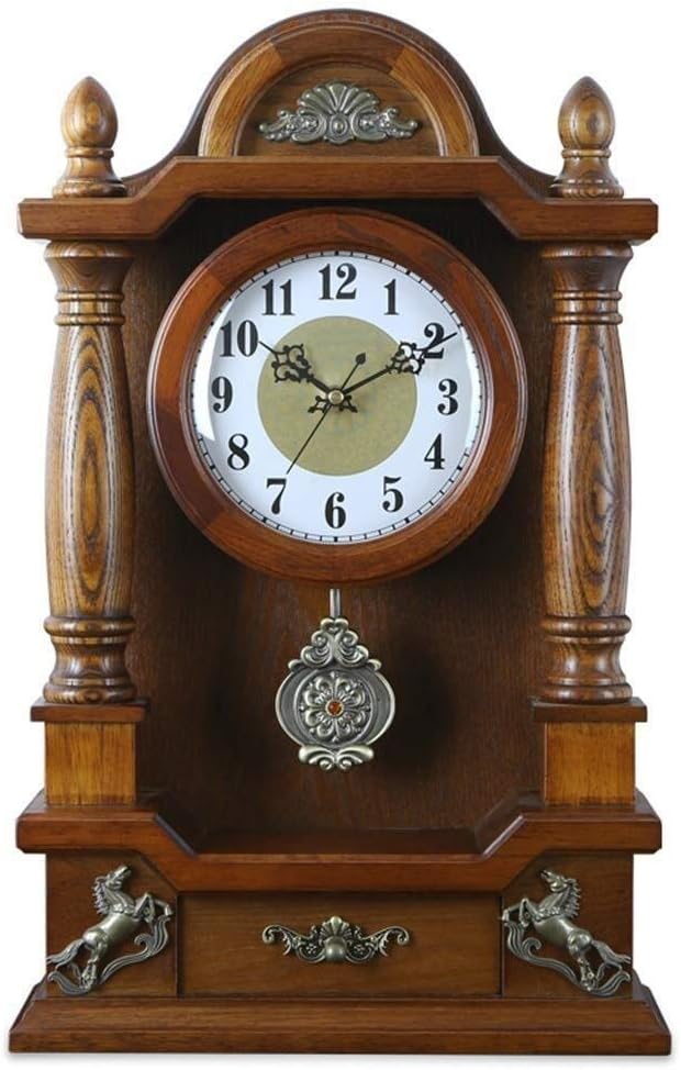 Retro Desk Clock Retro Table Clock/Deskclock -European Solid Wood Clock Living Room Quartz Clock Retro Bedside Bedroom Mute with Drawer Table Clock Table Clock (Size : 32 * 15 * 52cm)