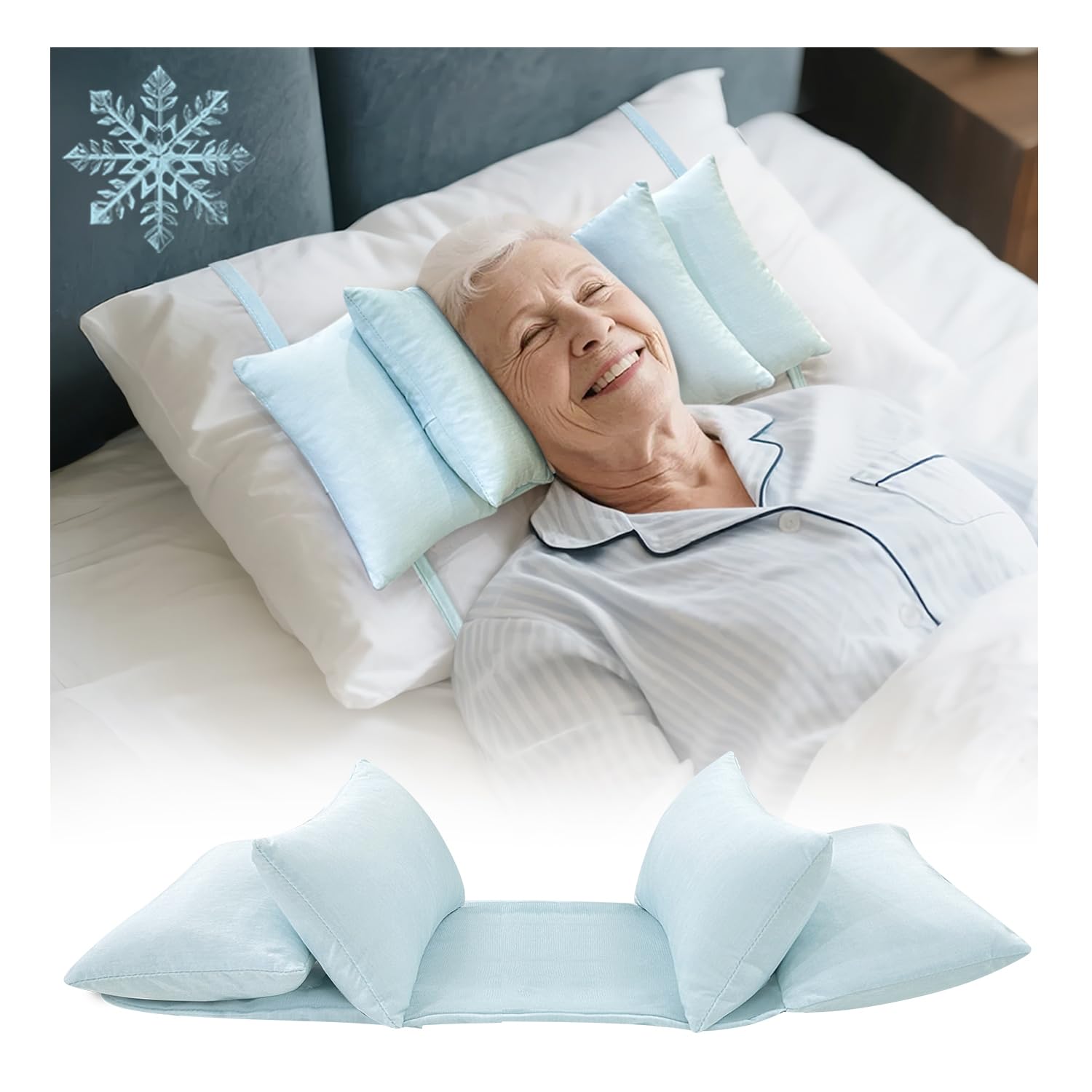 Photo 1 of Mybow Cooling Head Stabilizer, Head Support Pillow for Elderly – Neck Cradle for Sleeping Upright, Post Cervical Fusion Surgery Recovery, Breathable Wheelchair Headrest with Straps (Light Blue)
