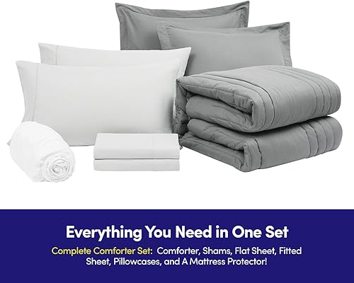 Miniatura 4 de Juego de edredón de tamaño matrimonial acolchado a rayas, elegante juego con edredón, protector de colchón, juego de sábanas y fundas de almohada,