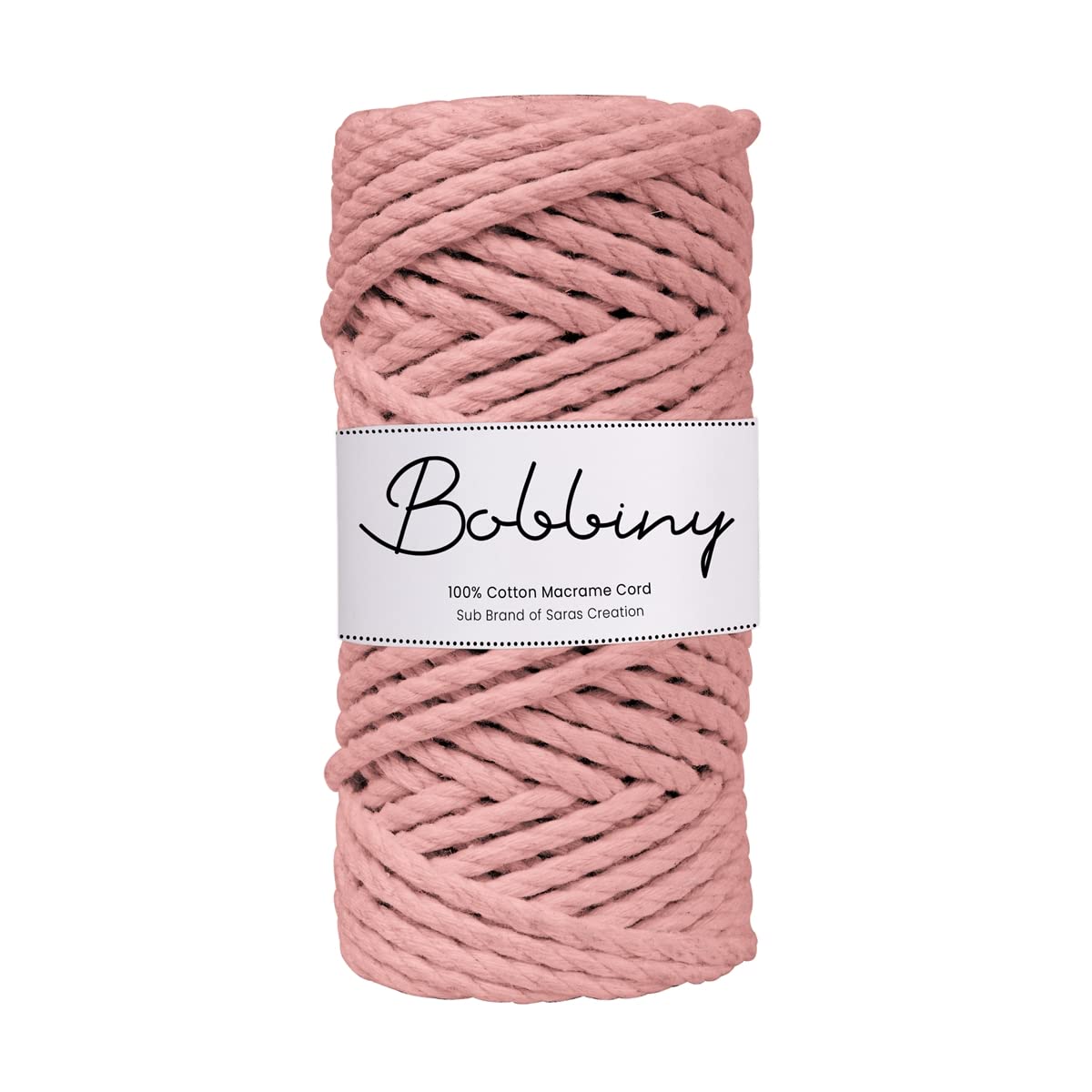 BOBBINY 3 Ply Twisted Macrame Cotton Cord Dori (Roll Packaging) Thread For Macrame DIY And Other Projects | Peach | 3Mm, 20 Meter, 1 Count