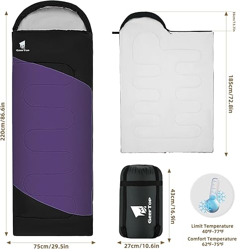 Miniatura 2 de GEERTOP Saco de dormir para mochilero para camping, sacos de dormir ligeros para adultos y niños, verano, cálido, frío, senderismo, viajes