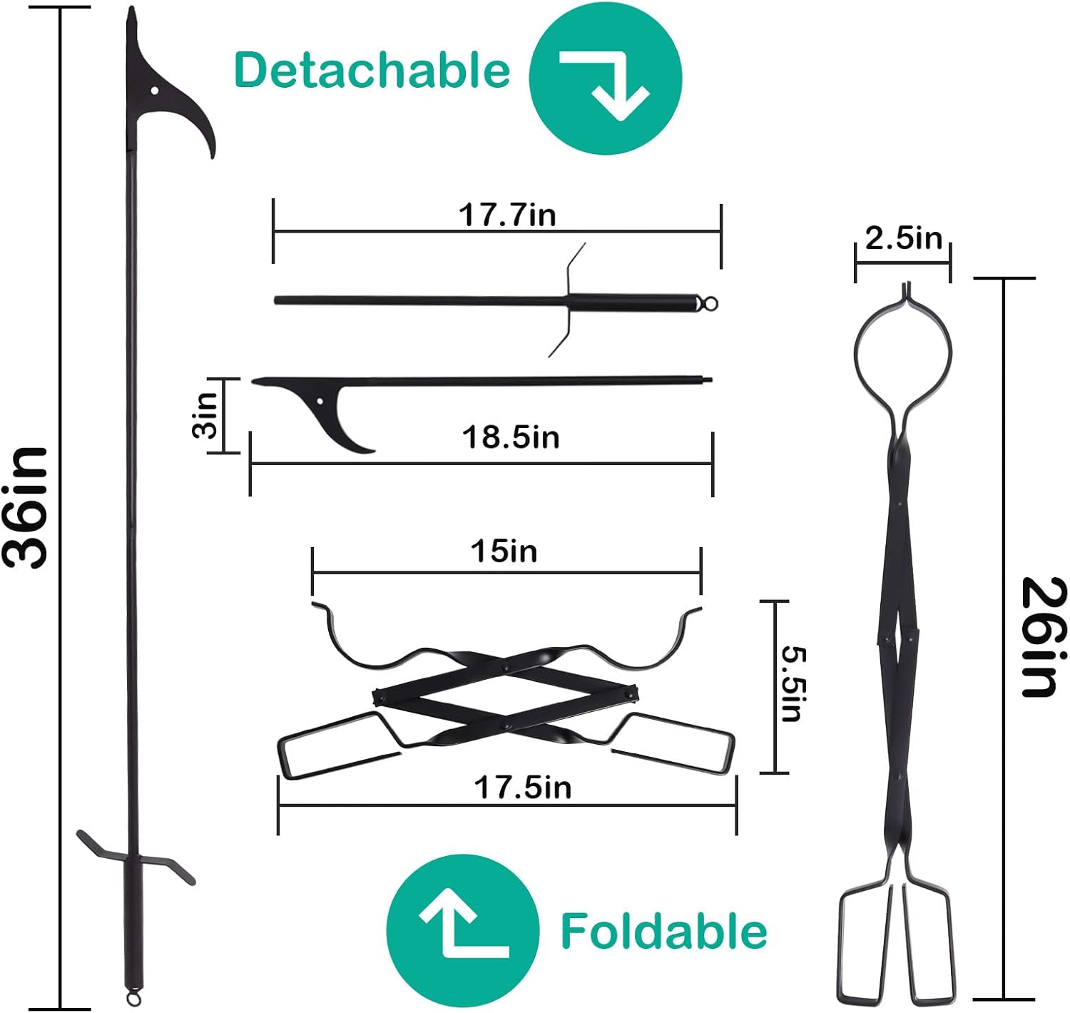 Buy Gekufa 36 inch Fire Poker for Fire Pit & 26 inch Fireplace Tongs