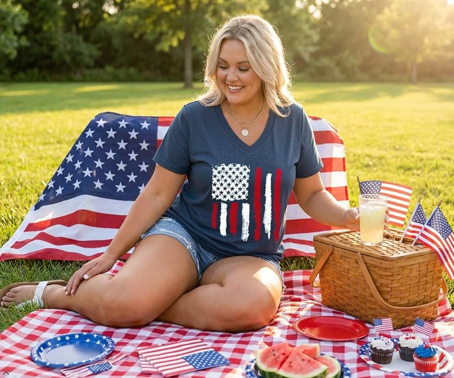 Image of ForHailey Women's Plus Size Short Sleeve Tee Shirt V Neck Basic Ladies Loose Fit T Shirt 1X-5X