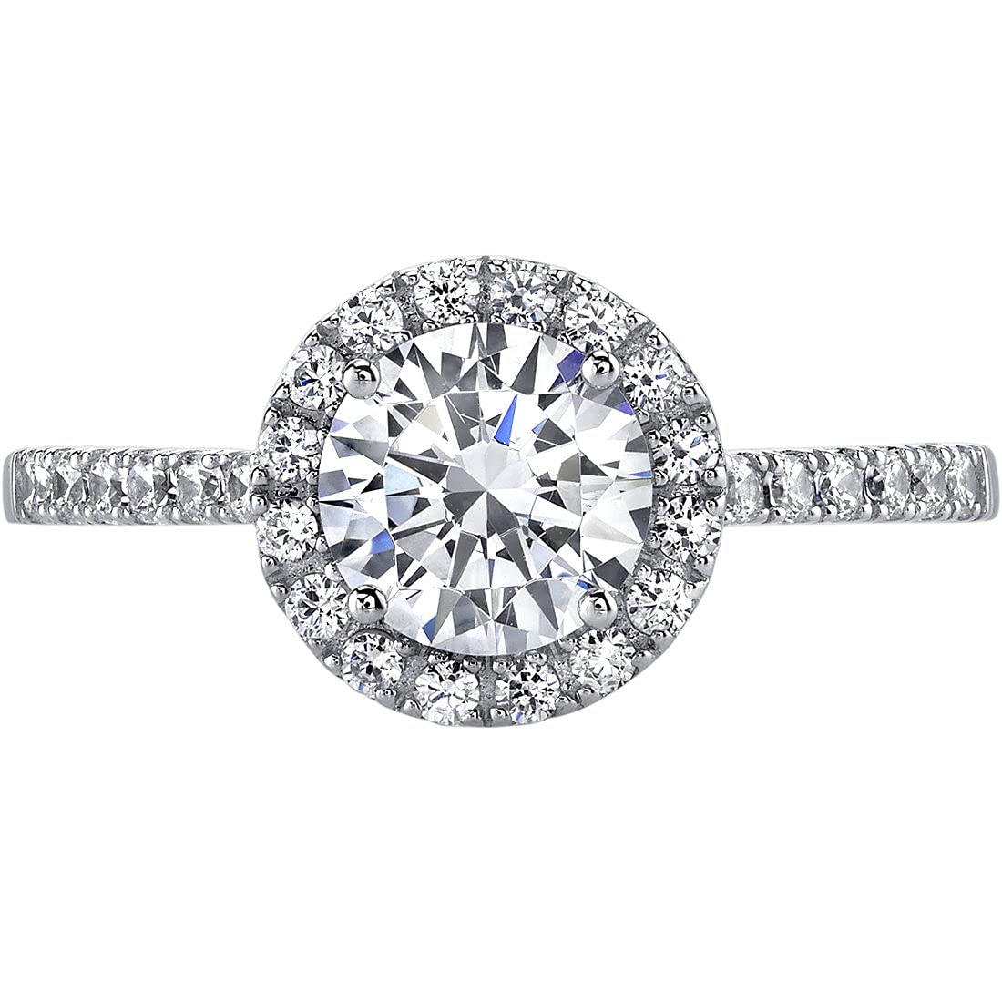 Anillo de compromiso con halo de oro blanco de 14 quilates y alianza de boda para mujer, forma redonda de 1 quilate, color F-G, claridad VVS, tallas 4-10, Metal Gema, Zirconia cúbica 3