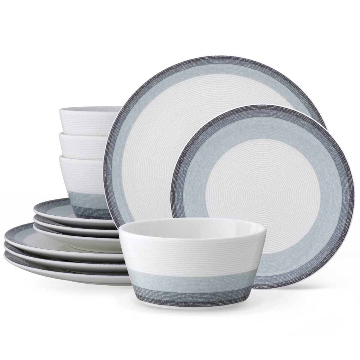 Noritake Colorscapes Layers service table frêne contre vaisselle rayée