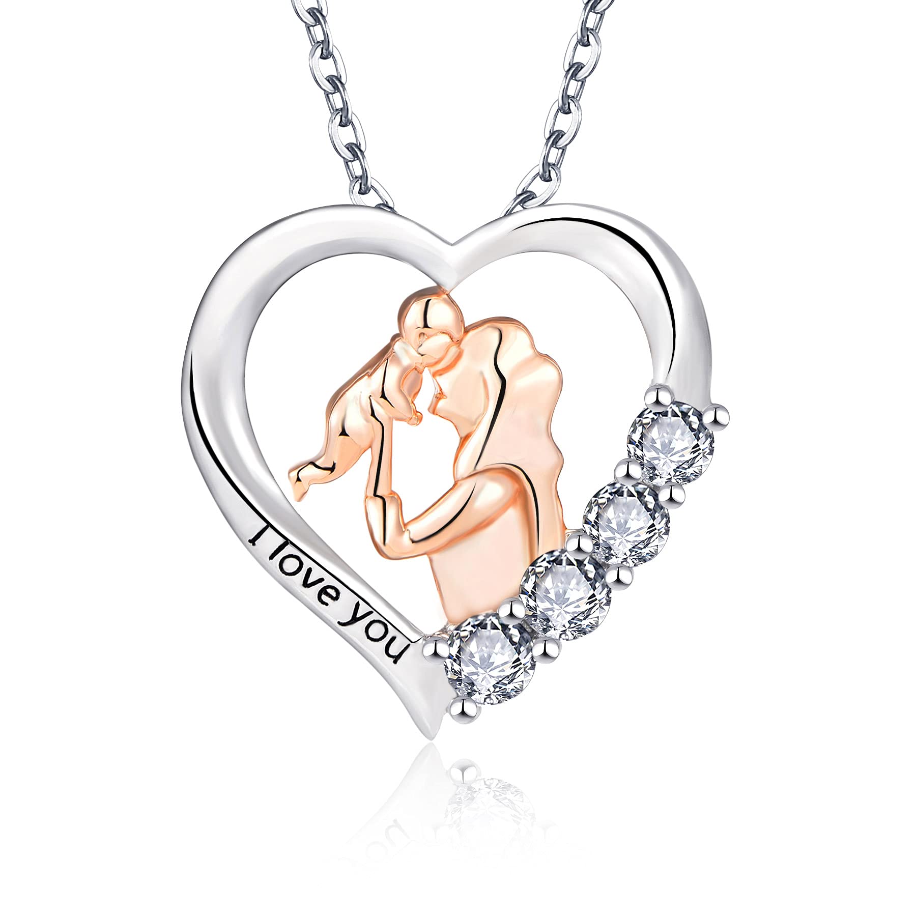 STARCHENIE 925 Sterling Silver I Love You Heart Mom Pendant Necklace for Women